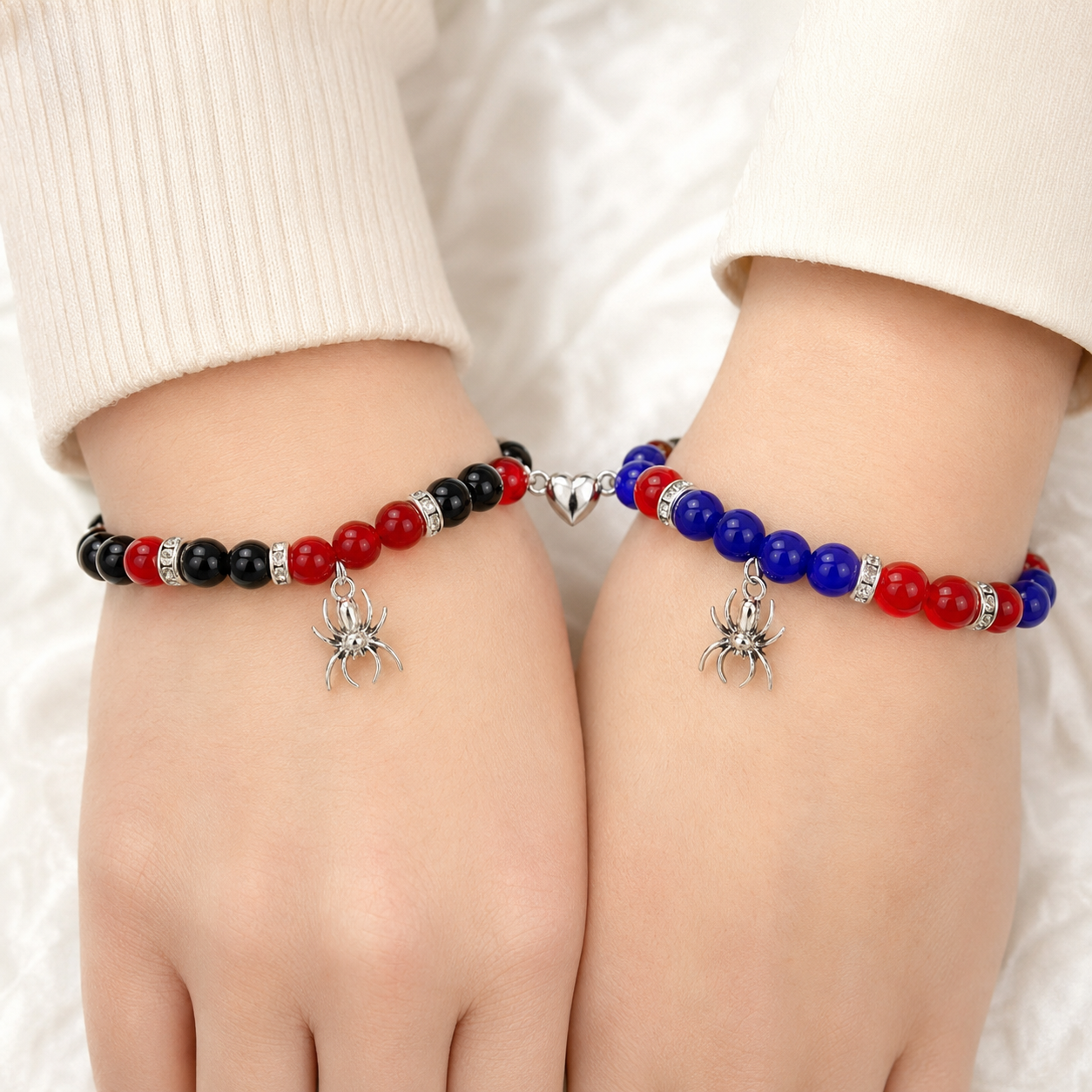 Red & Blue × Red & Black Magnetic Matching Bracelet Set